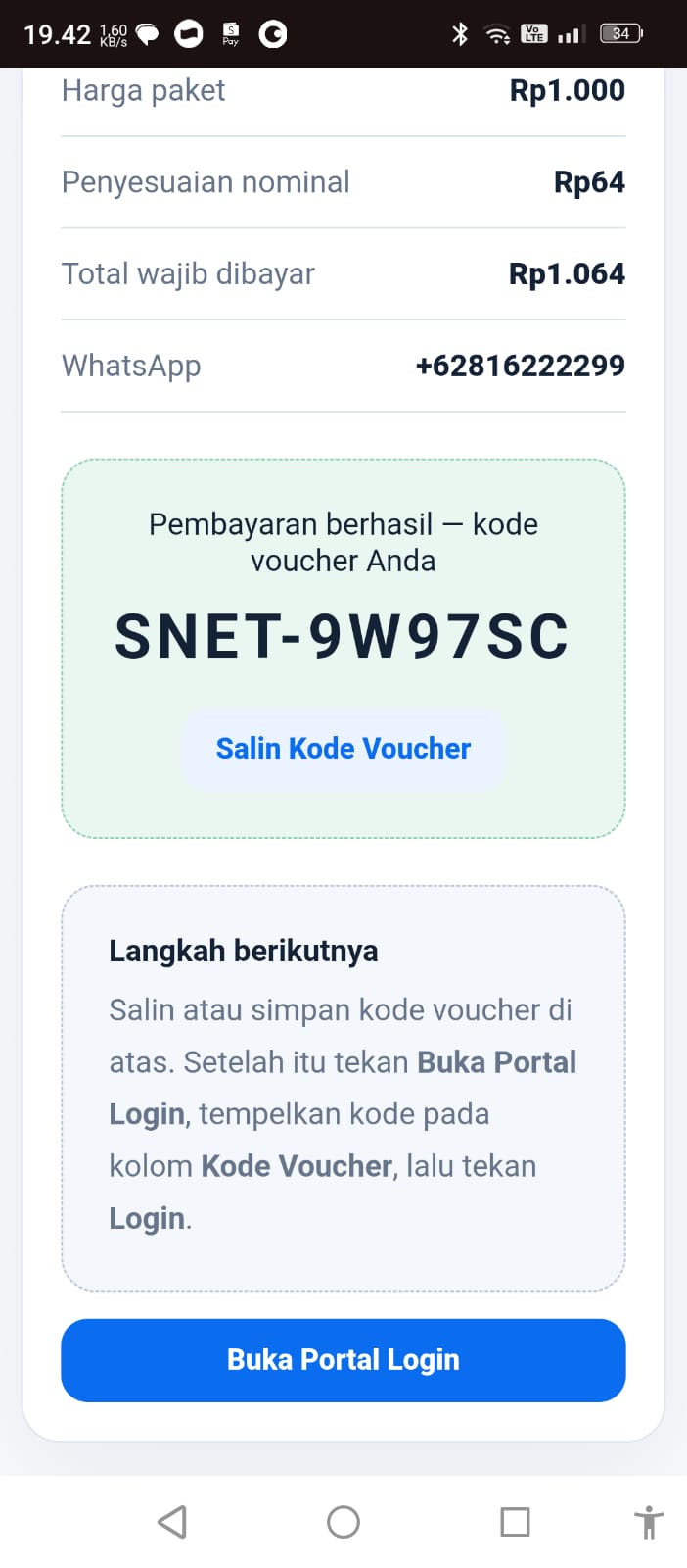 Panduan Step 8 - Salin Voucher & Buka Portal Login